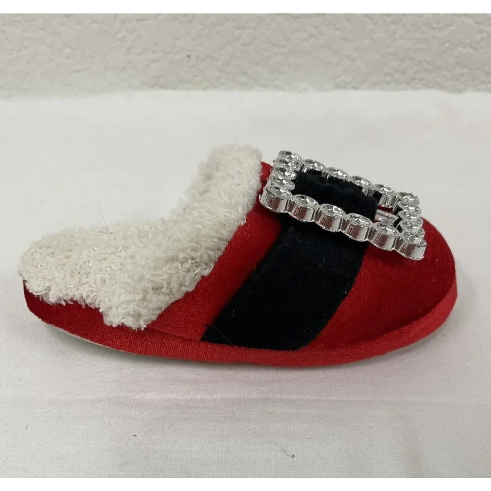 Santa Claus Shoes Christmas Red House Slippers Plush Small 11 12 EUR 29-30 Buckl